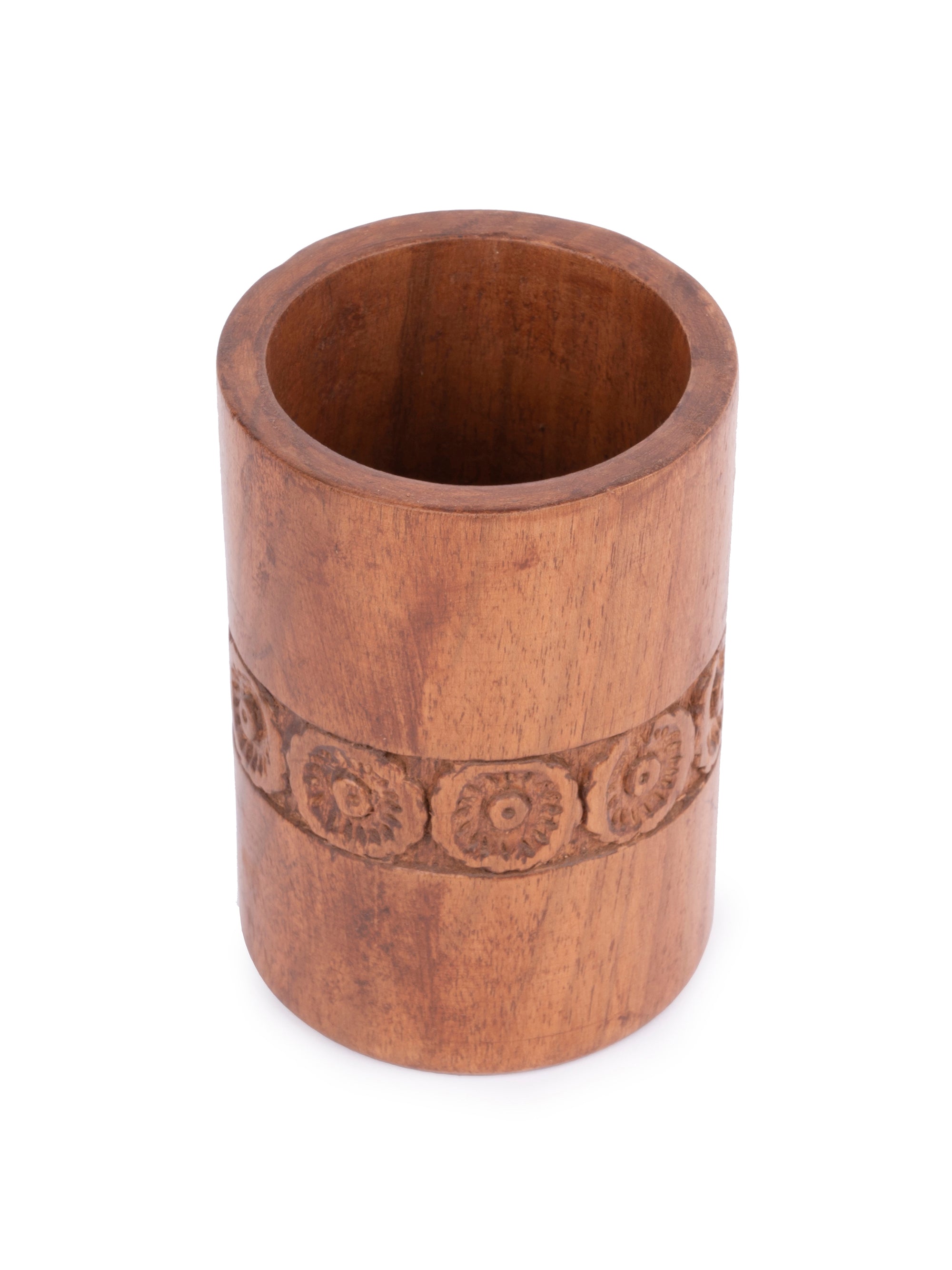 Walnut wood carved Pen / Pencil Holder - 4 inches height - The Heritage Artifacts