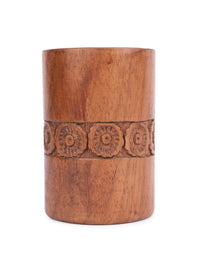 Walnut wood carved Pen / Pencil Holder - 4 inches height - The Heritage Artifacts