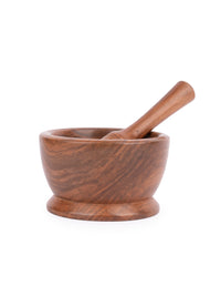 Walnut wood carved Okhli Musal / Mortar Pestle set - The Heritage Artifacts