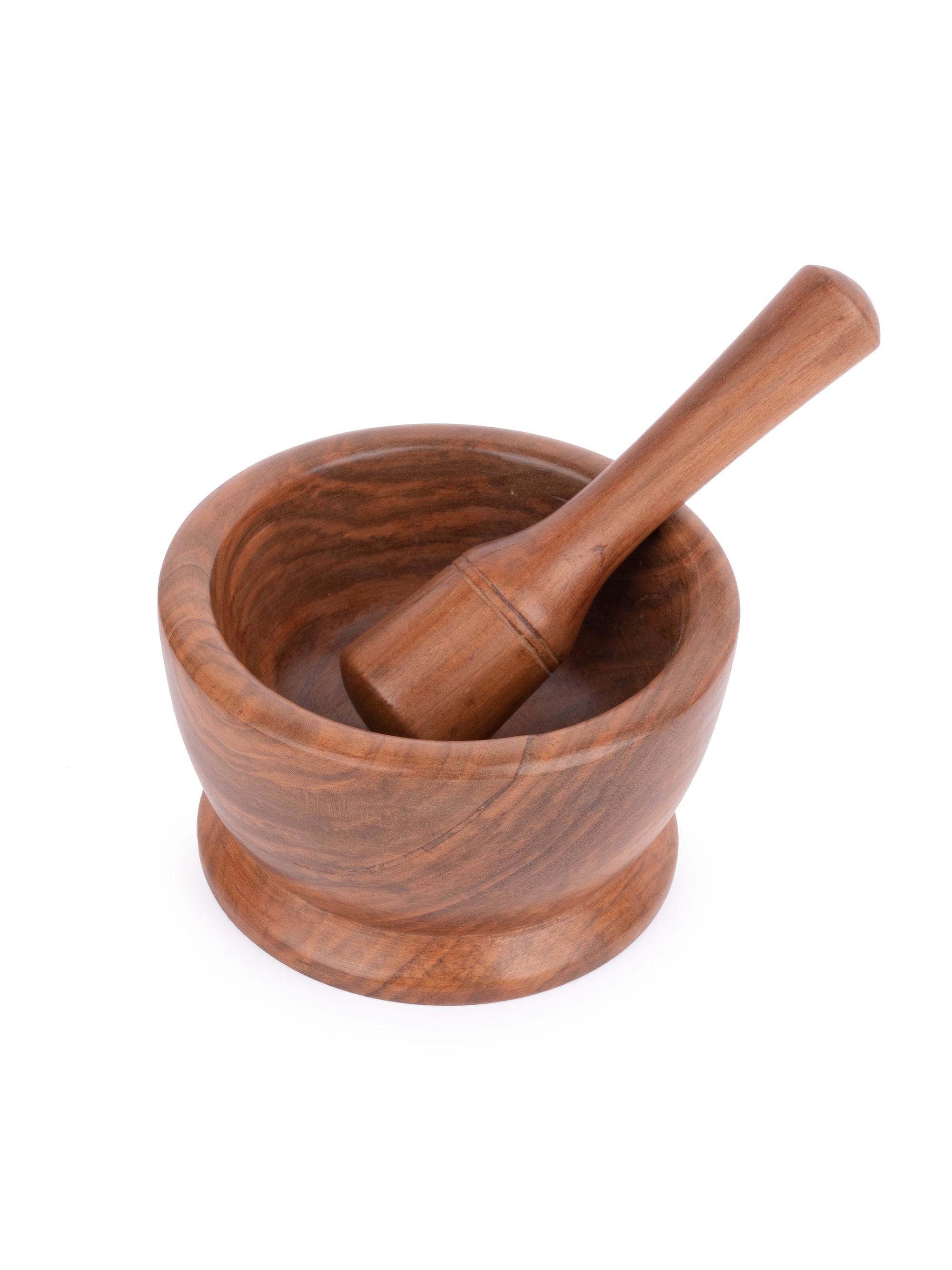Walnut wood carved Okhli Musal / Mortar Pestle set - The Heritage Artifacts