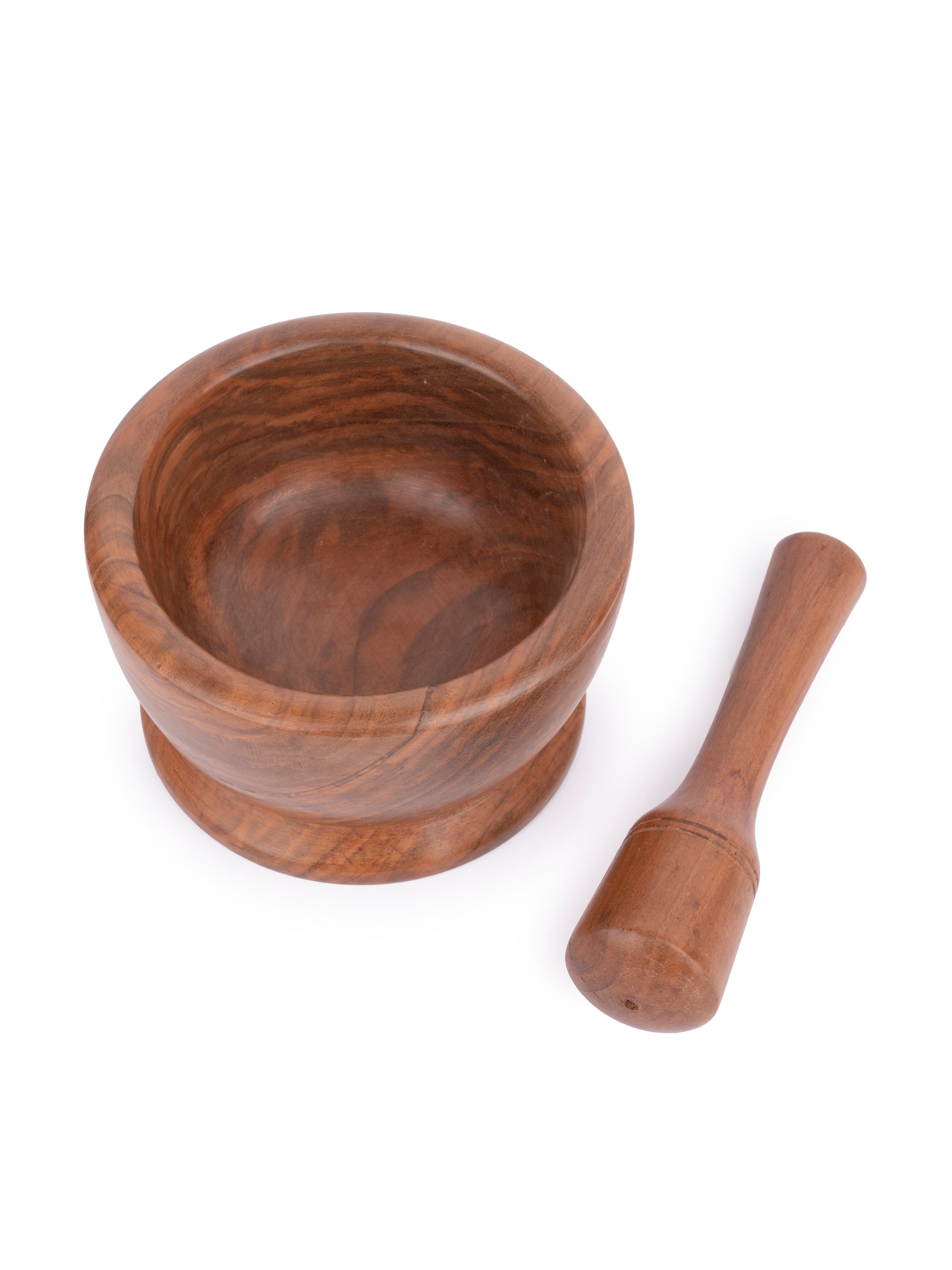 Walnut wood carved Okhli Musal / Mortar Pestle set - The Heritage Artifacts