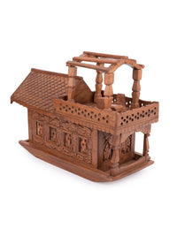 Walnut wood carved Kashmir House Boat with Lights - 14 inches long - The Heritage Artifacts