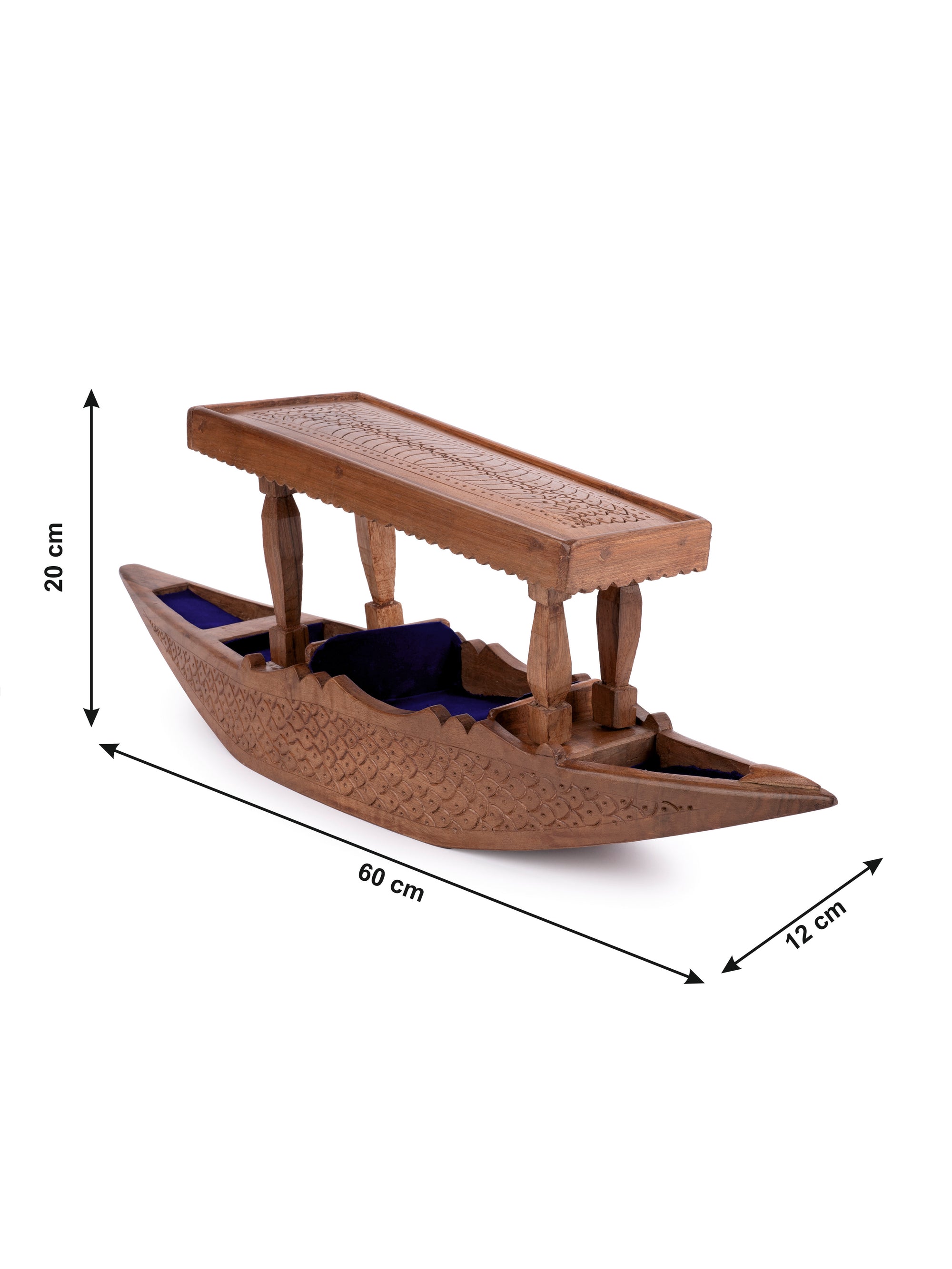 Walnut wood carved Kashmir Boat or Shikara Decor piece- 24 inches long - The Heritage Artifacts