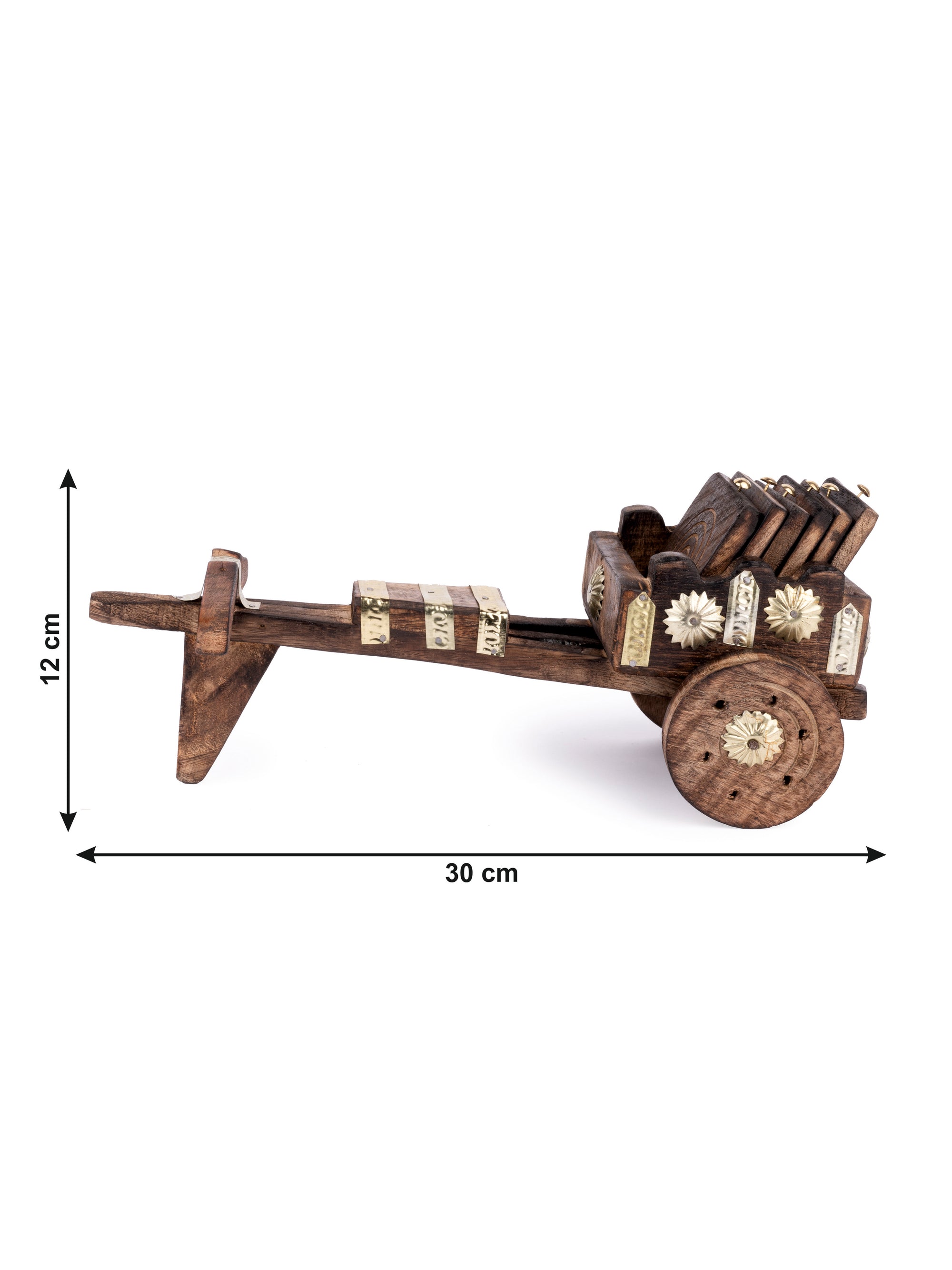 Wooden Bullock Cart Shaped Decorative & Functional Coaster Set – 6 Coasters +1 Holder - The Heritage Artifacts