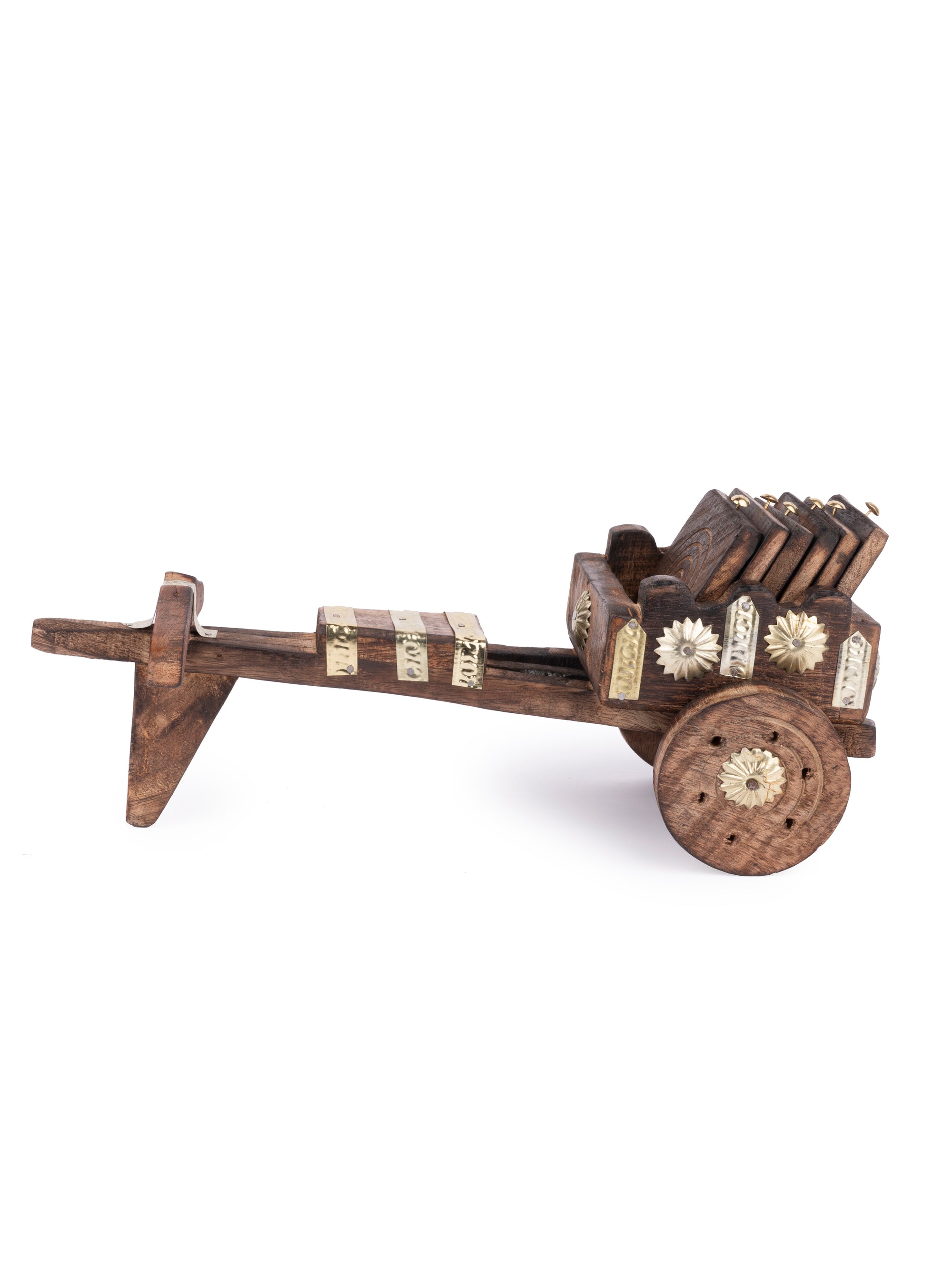 Wooden Bullock Cart Shaped Decorative & Functional Coaster Set – 6 Coasters +1 Holder - The Heritage Artifacts