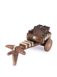 Wooden Bullock Cart Shaped Decorative & Functional Coaster Set – 6 Coasters +1 Holder - The Heritage Artifacts