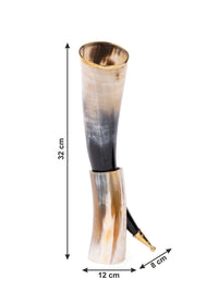 Natural Buffalo Horn Golden tipped Showpiece with Stand - 12 inches height - The Heritage Artifacts