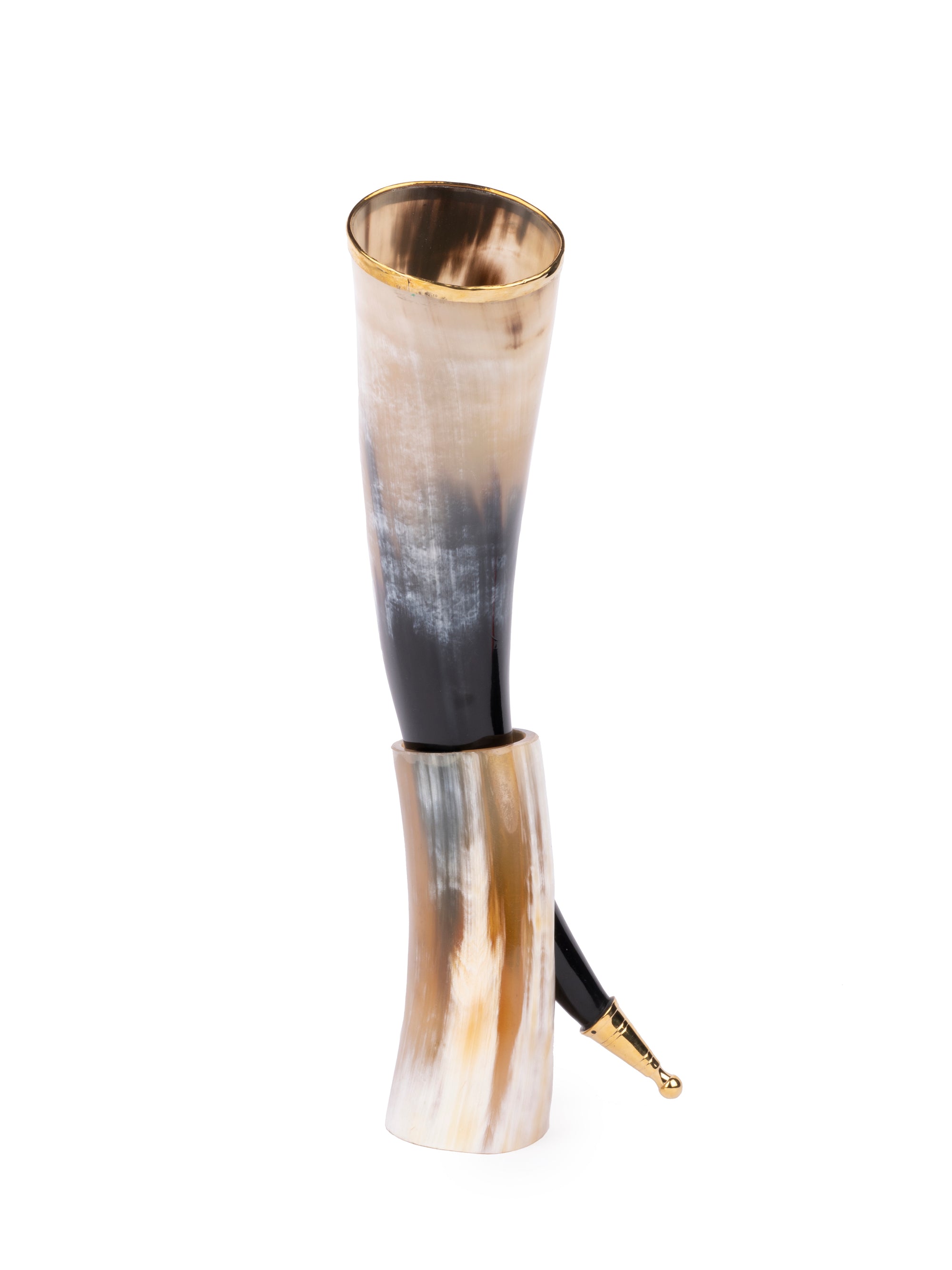 Natural Buffalo Horn Golden tipped Showpiece with Stand - 12 inches height - The Heritage Artifacts