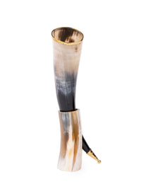 Natural Buffalo Horn Golden tipped Showpiece with Stand - 12 inches height - The Heritage Artifacts