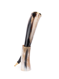 Natural Buffalo Horn Golden tipped Showpiece with Stand - 12 inches height - The Heritage Artifacts