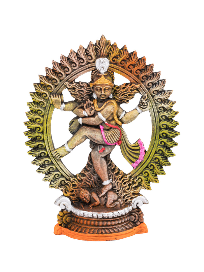 Terracotta Handmade Colorful Lord Nataraj Statue - 11 inches - The Heritage Artifacts