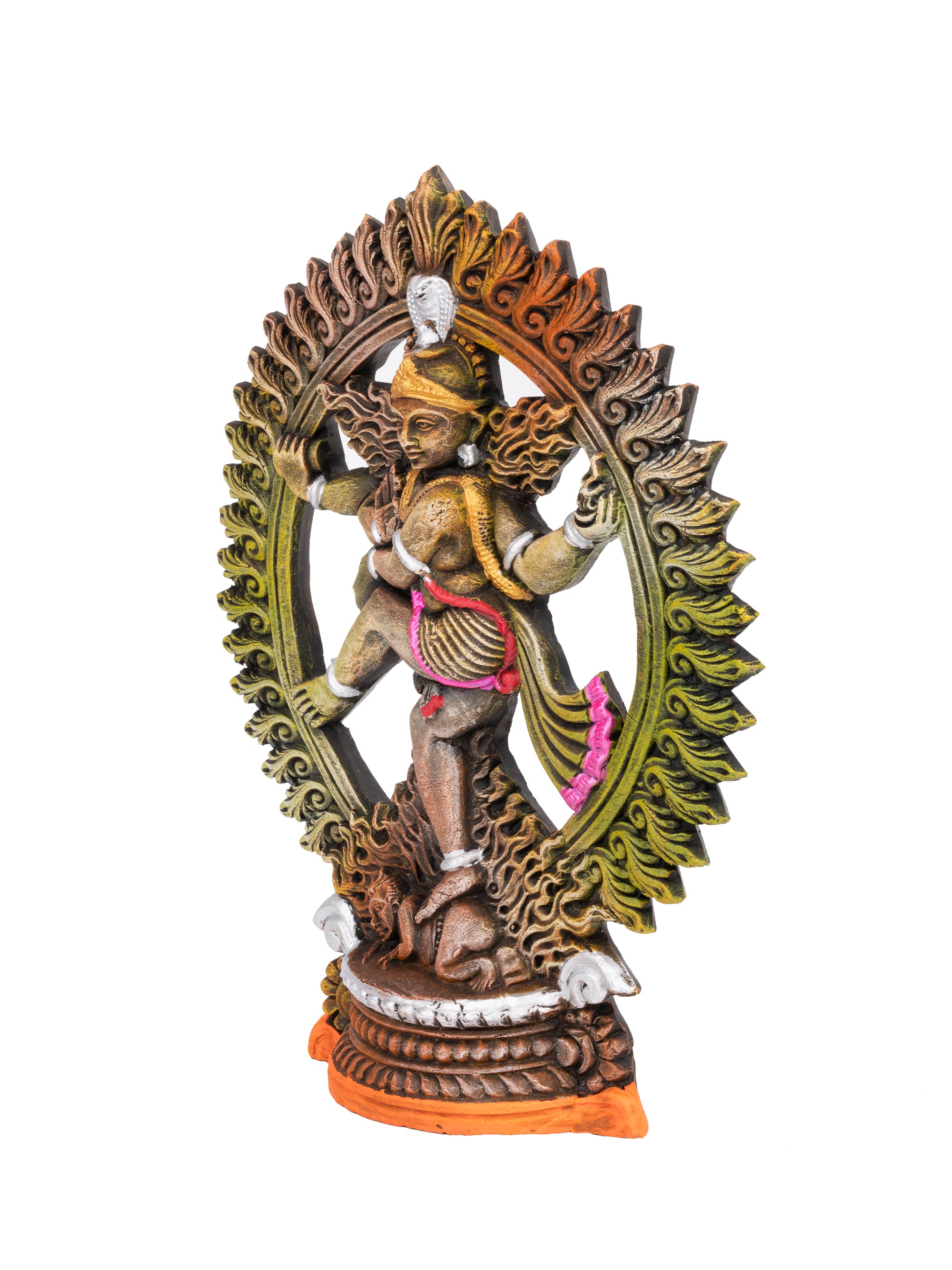 Terracotta Handmade Colorful Lord Nataraj Statue - 11 inches - The Heritage Artifacts