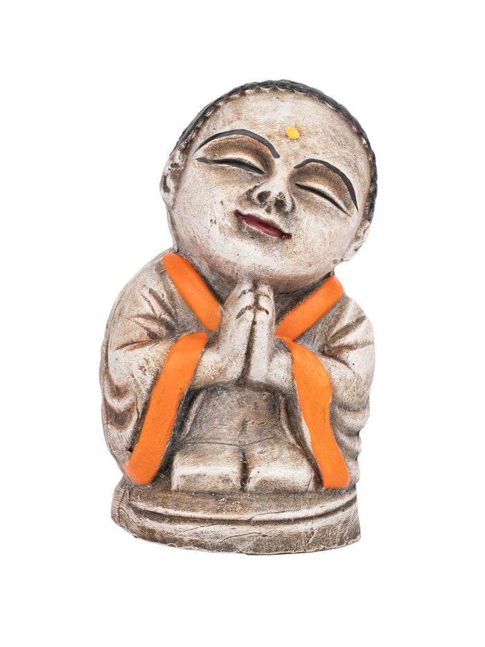 Terracotta Colorful Namaste Buddha Monk, 6 inches height - The Heritage Artifacts