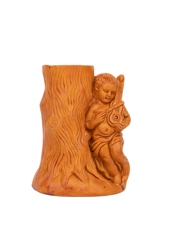 Terracotta Pen Stand in Wooden Tree shape - 5 inches height - The Heritage Artifacts