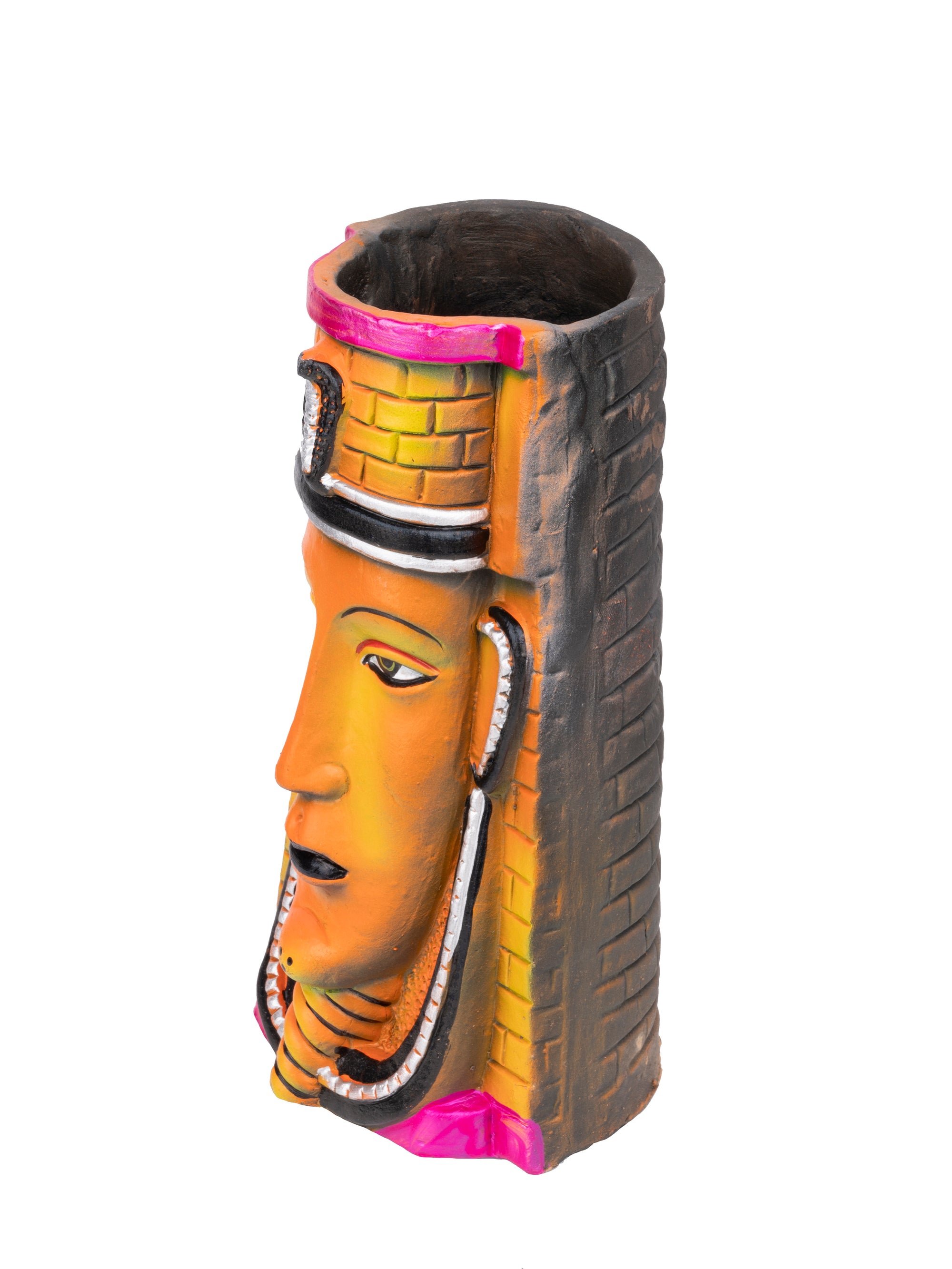 Terracotta Made Cleopetra design Colorful Flower Vase - 10 inches - The Heritage Artifacts