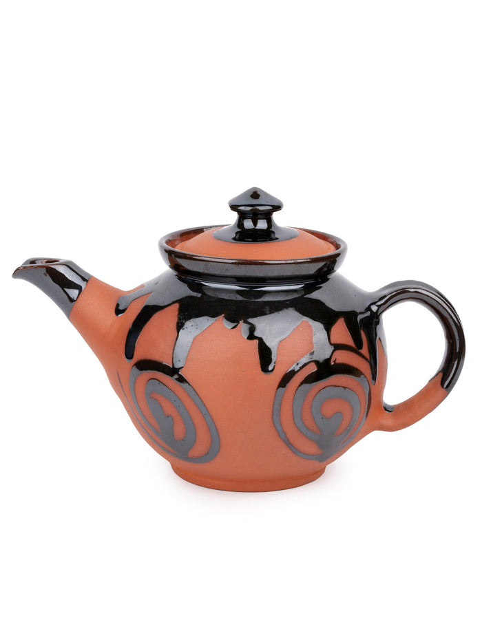 Terracotta Handmade Tea / Coffee Kettle with Glazed Design - 500 ml - The Heritage Artifacts