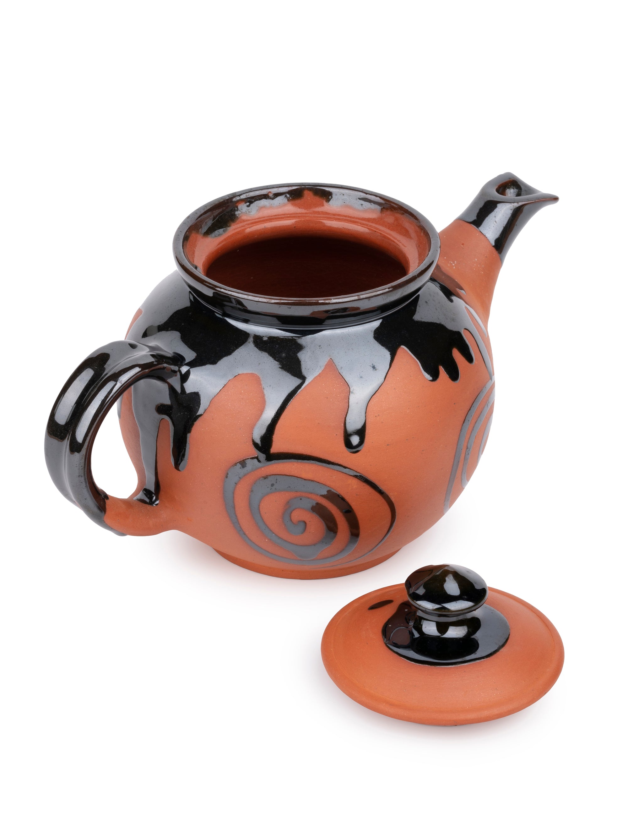 Terracotta Handmade Tea / Coffee Kettle with Glazed Design - 500 ml - The Heritage Artifacts