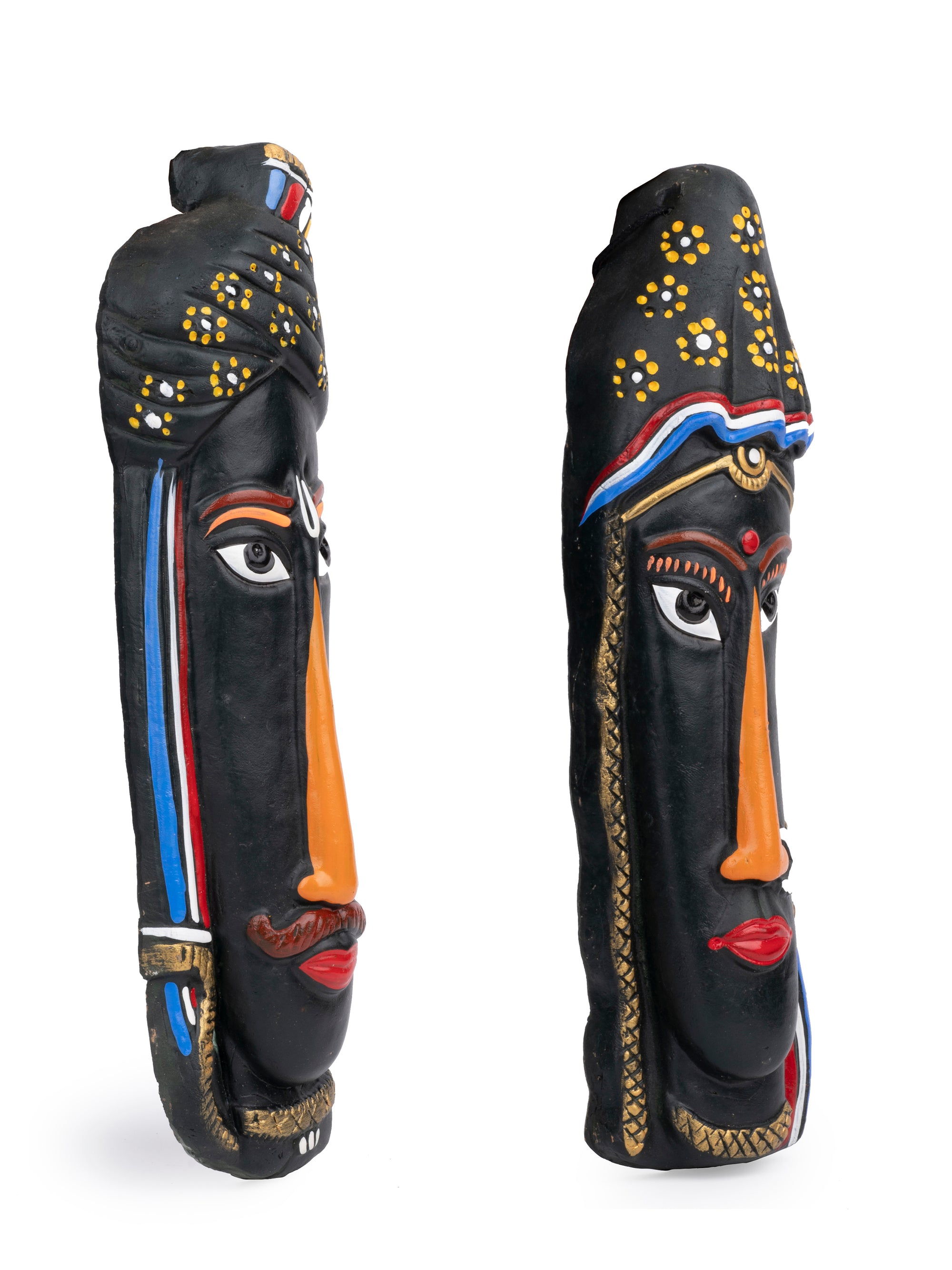 Terracotta Crafted Tribal Couple Face Mask, Decorative Wall hanging - The Heritage Artifacts