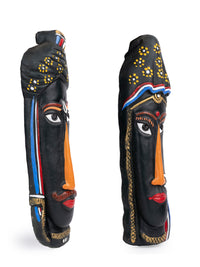 Terracotta Crafted Tribal Couple Face Mask, Decorative Wall hanging - The Heritage Artifacts