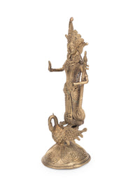 Handcrafted Dokra Idol of Goddess Saraswati in Brass Metal - The Heritage Artifacts