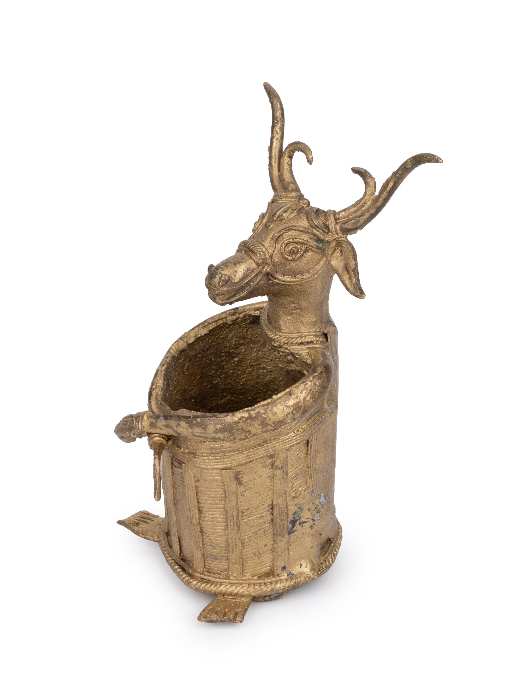Dokra Craft Buffalo Face, Pen / Pencil Holder made of Brass metal - The Heritage Artifacts