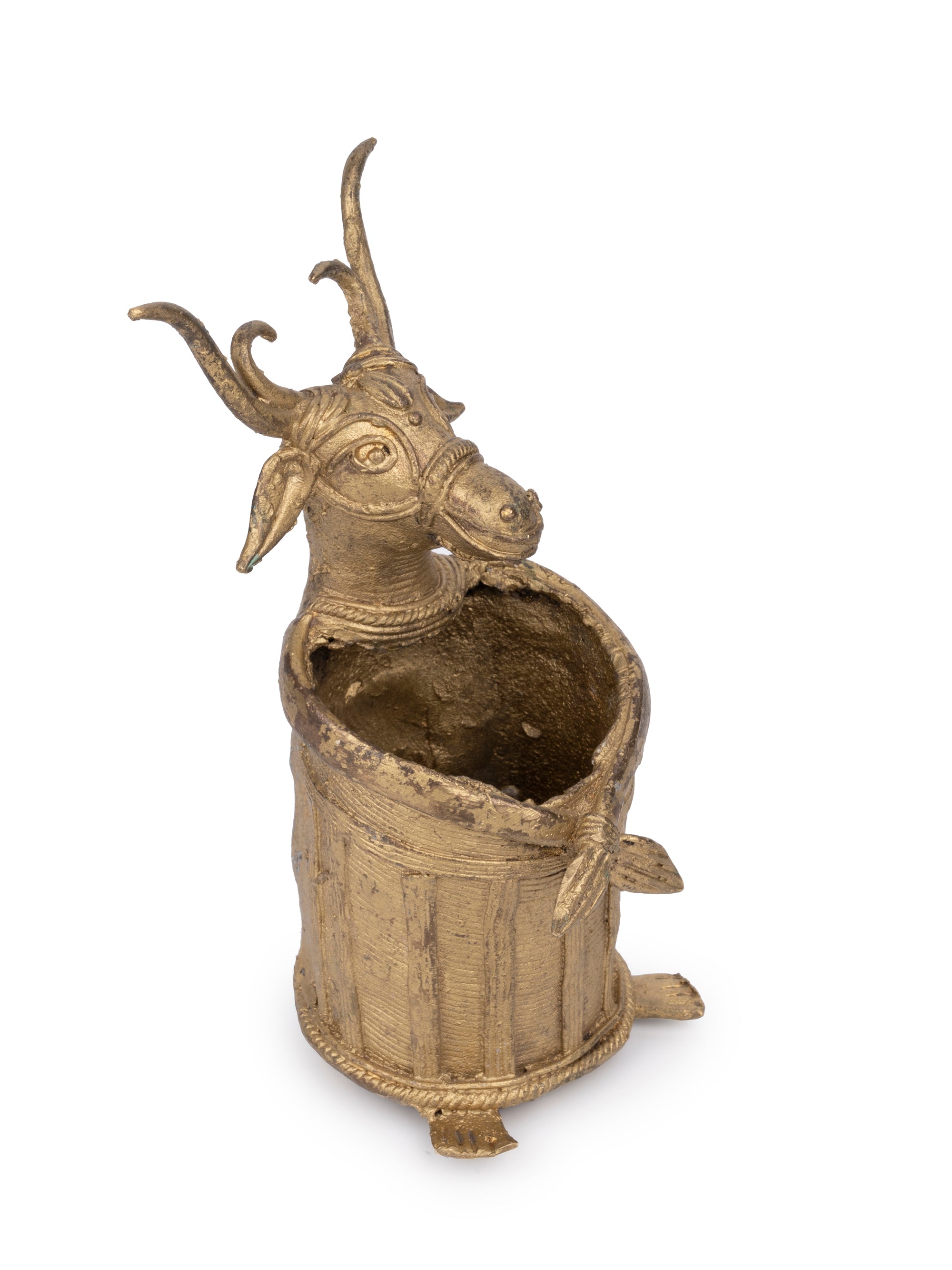 Dokra Craft Buffalo Face, Pen / Pencil Holder made of Brass metal - The Heritage Artifacts