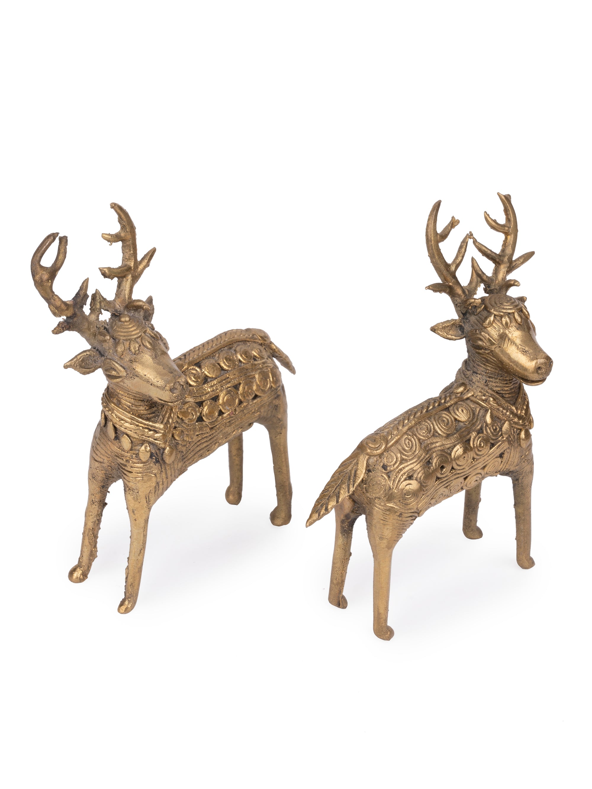 Dokra Art, Pair of Standing Deer Decorative Showpiece - The Heritage Artifacts