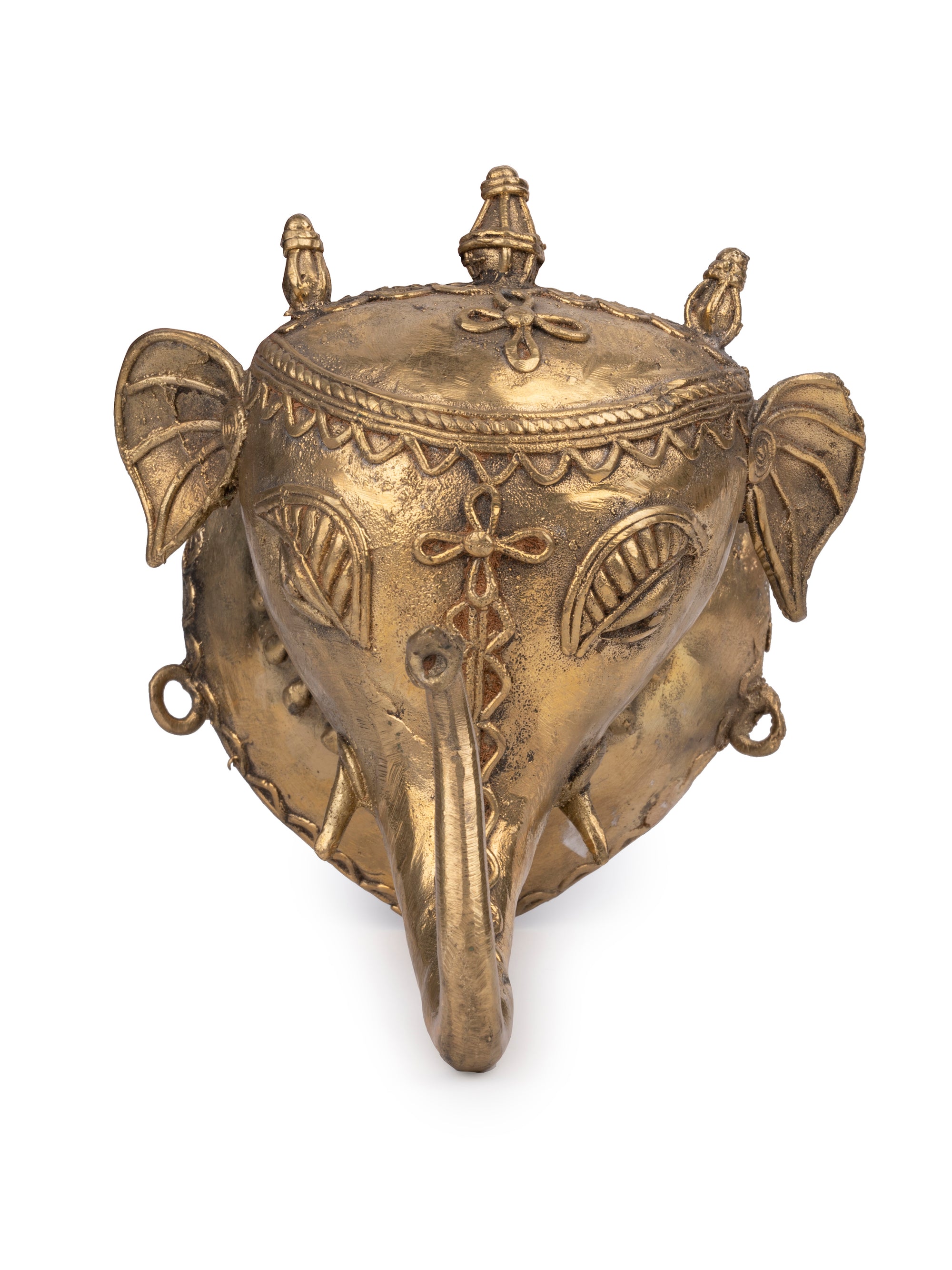 Dokra Art Elephant Head Wall Hanging made of Brass metal - Big 6 inches - The Heritage Artifacts
