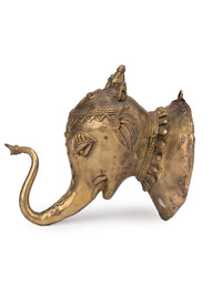 Dokra Art Elephant Head Wall Hanging made of Brass metal - Big 6 inches - The Heritage Artifacts