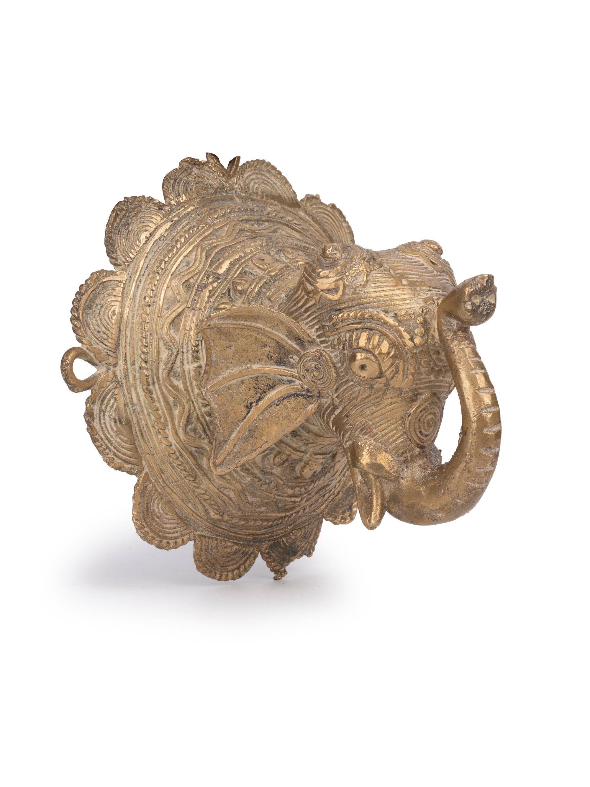 Dokra Art Elephant Head Wall Hanging made of Brass metal - Small 4 inches - The Heritage Artifacts