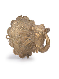 Dokra Art Elephant Head Wall Hanging made of Brass metal - Small 4 inches - The Heritage Artifacts