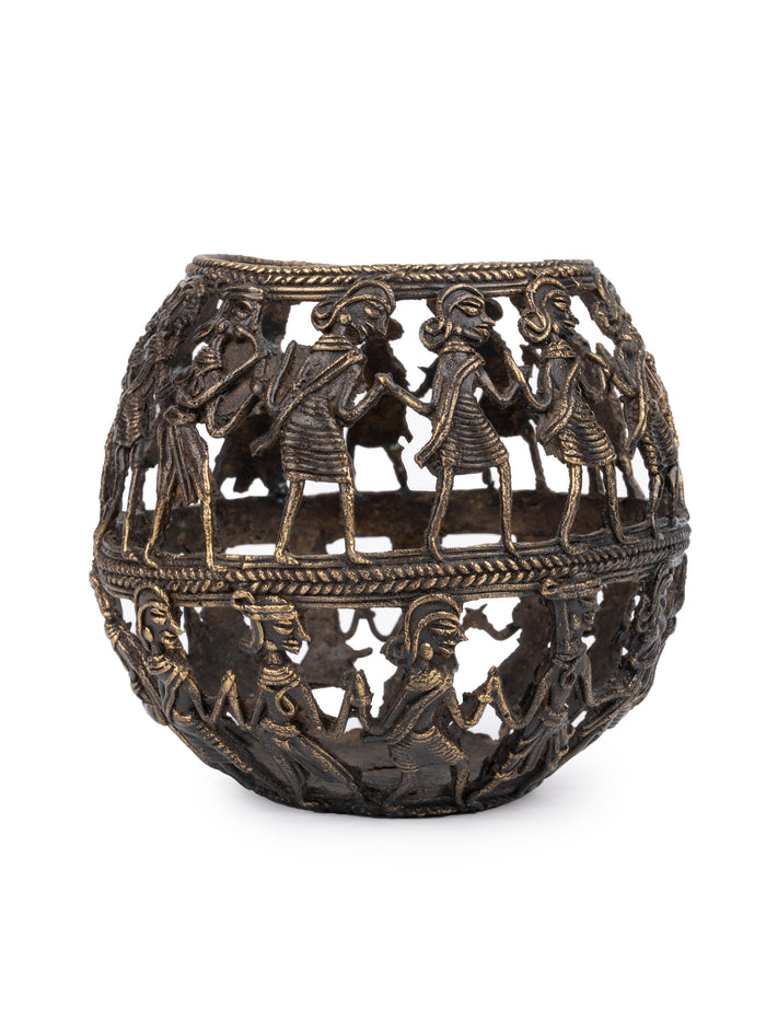 Dokra Craft Round T light Candle holder in Antique finish - The Heritage Artifacts