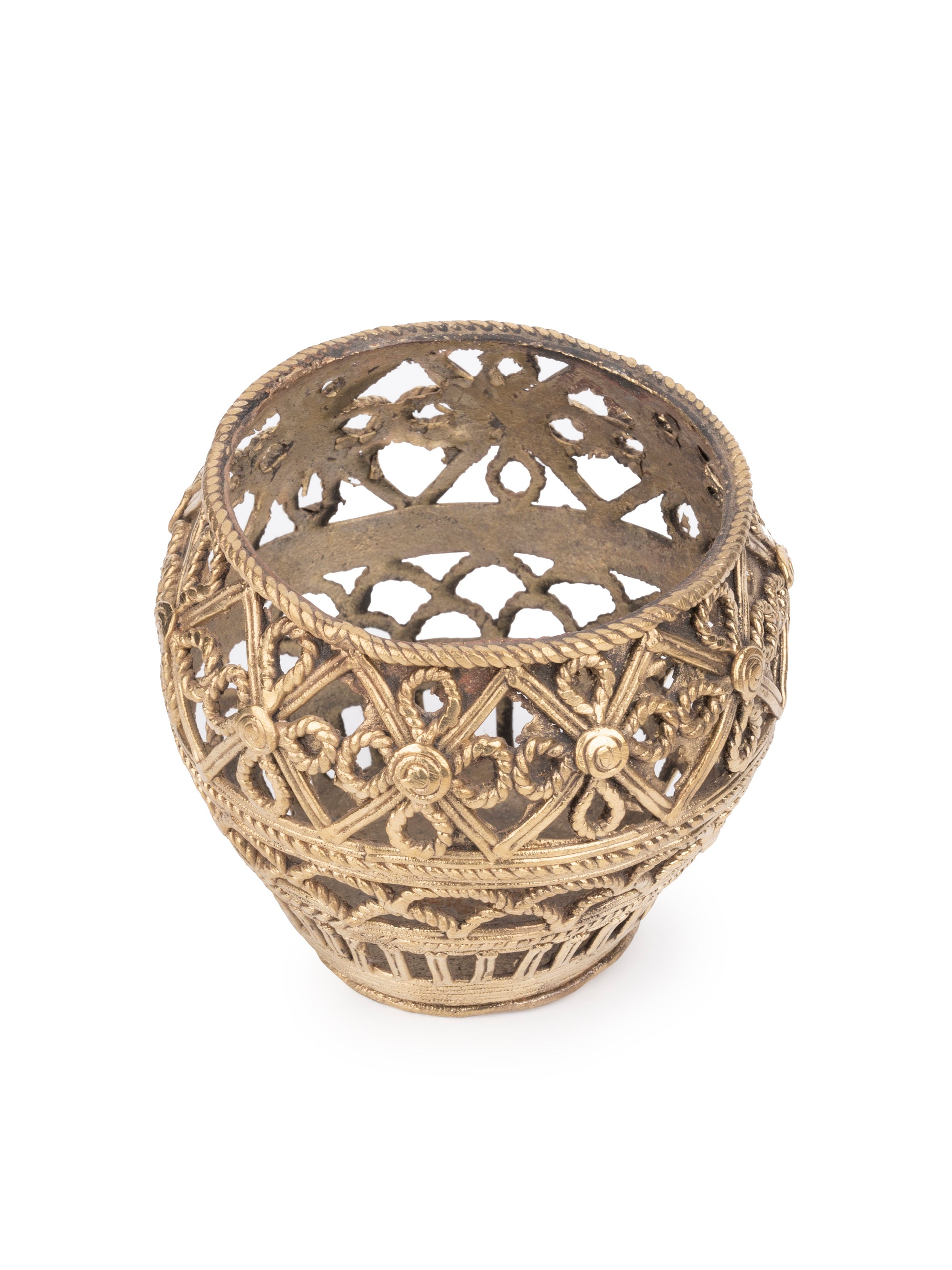 Intricate Dokra Art Jaali Work Pen Stand - 4 inches height - The Heritage Artifacts
