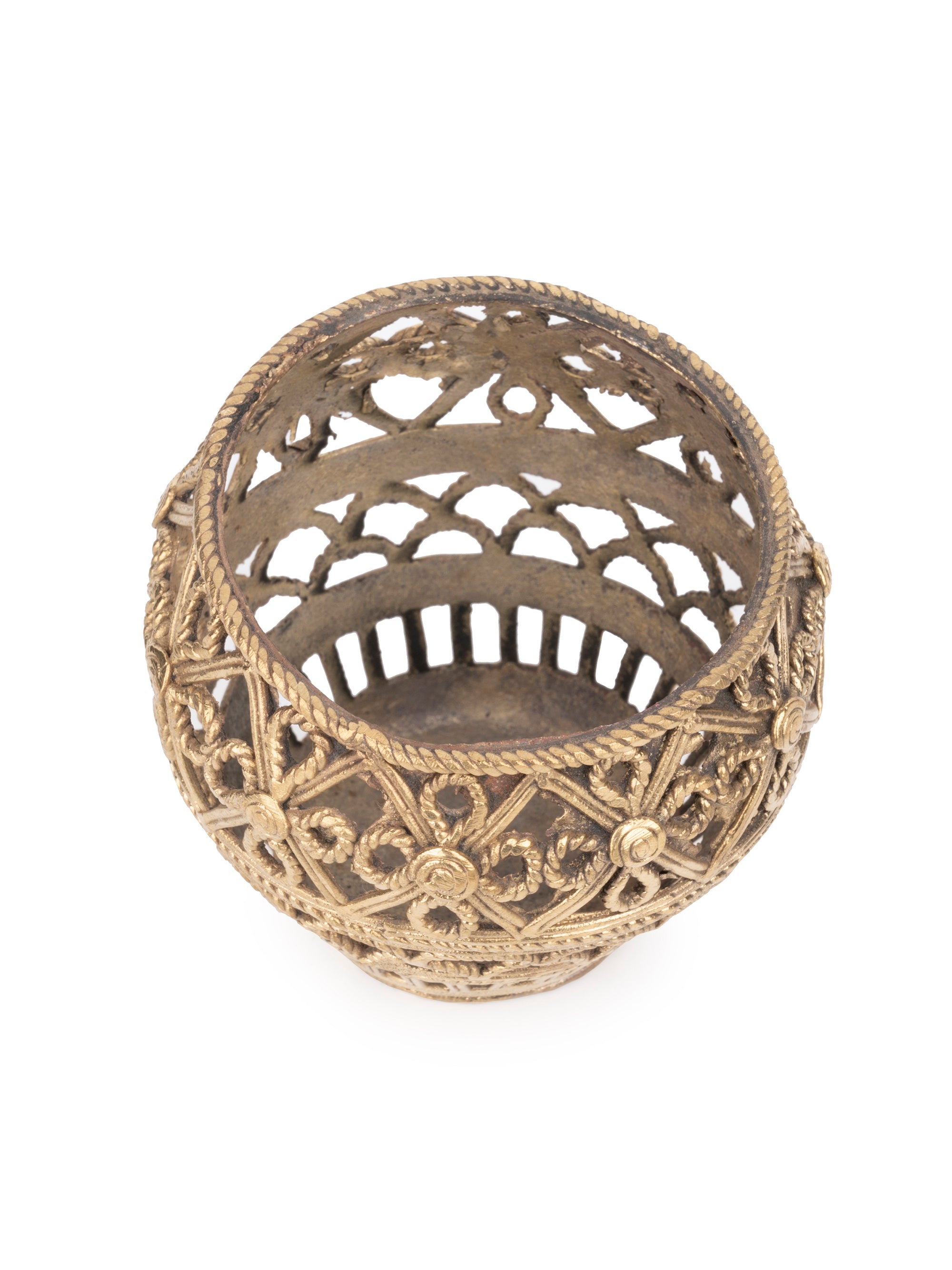Intricate Dokra Art Jaali Work Pen Stand - 4 inches height - The Heritage Artifacts