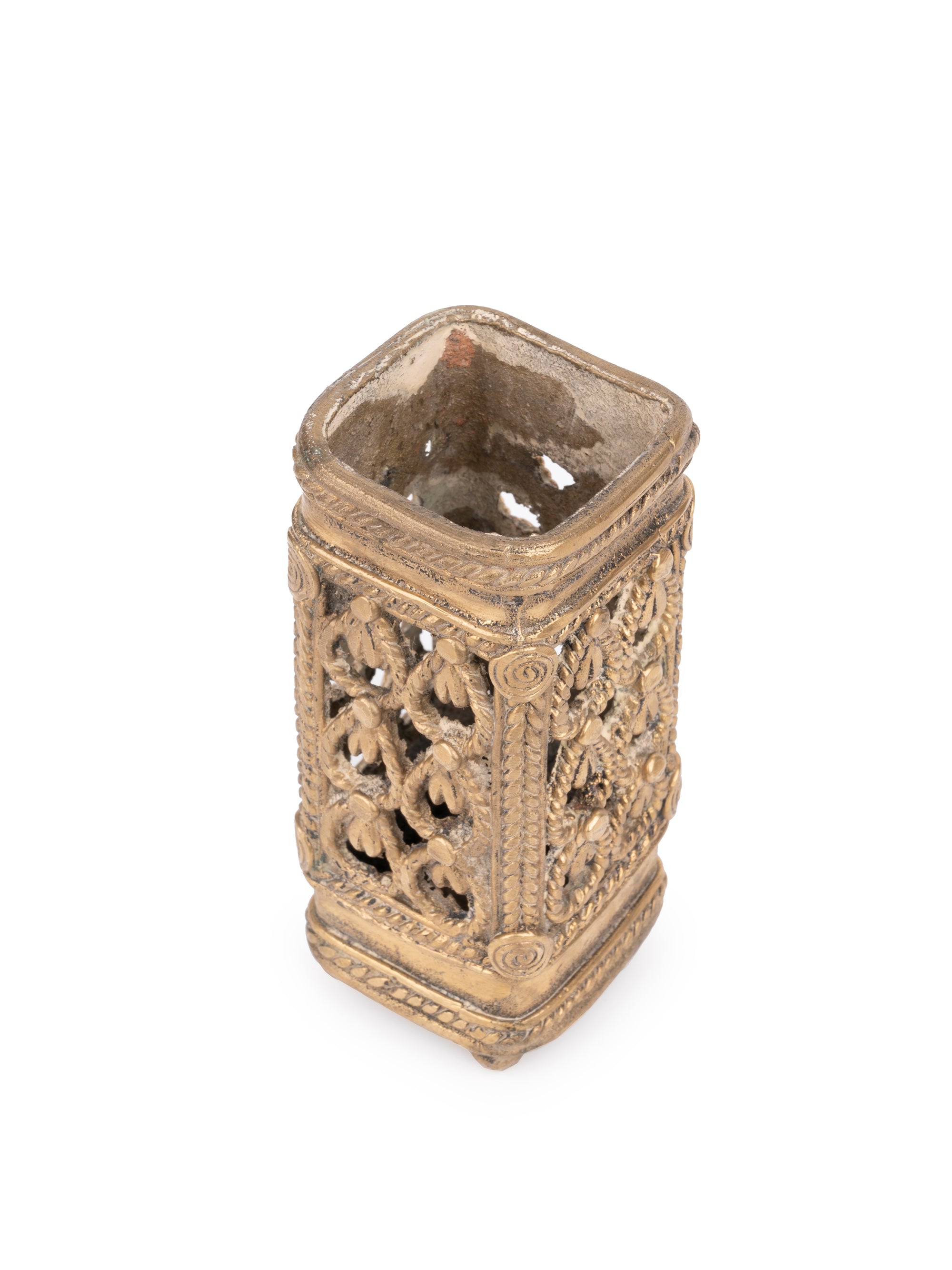 Dokra Art Square Shaped Pen / Pencil Stand, Desk Accessory - 4 inches height - The Heritage Artifacts