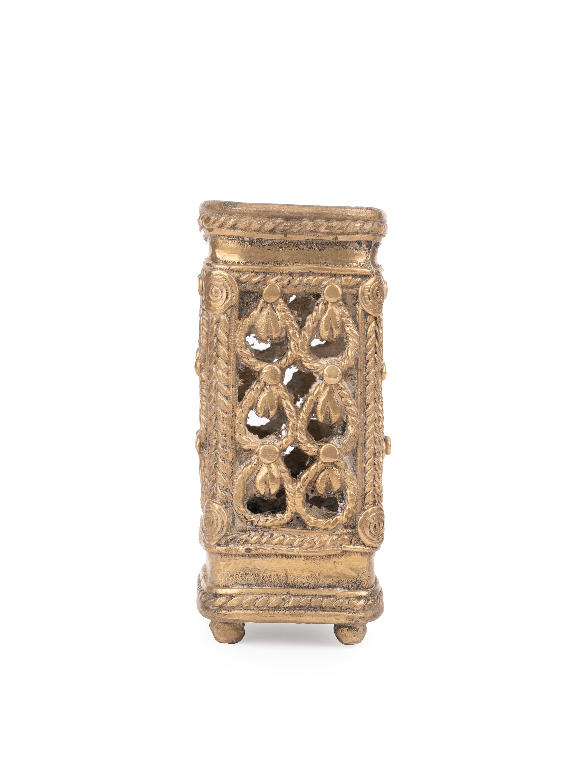 Dokra Art Square Shaped Pen / Pencil Stand, Desk Accessory - 4 inches height - The Heritage Artifacts