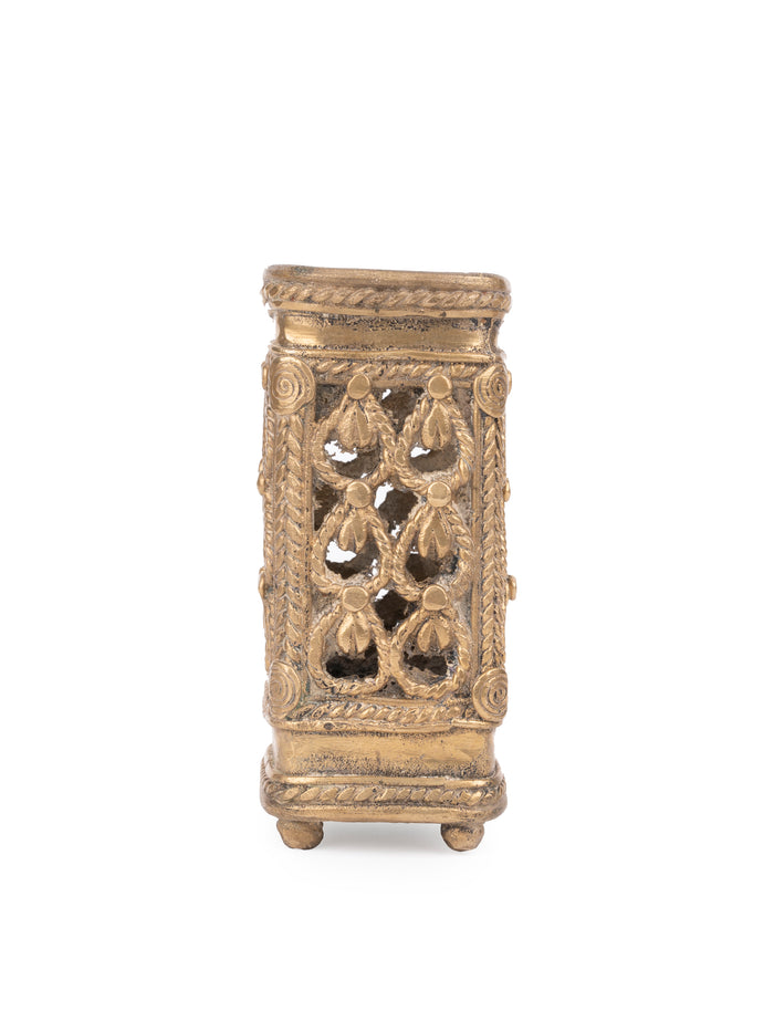 Dokra Art Square Shaped Pen / Pencil Stand, Desk Accessory - 4 inches height - The Heritage Artifacts