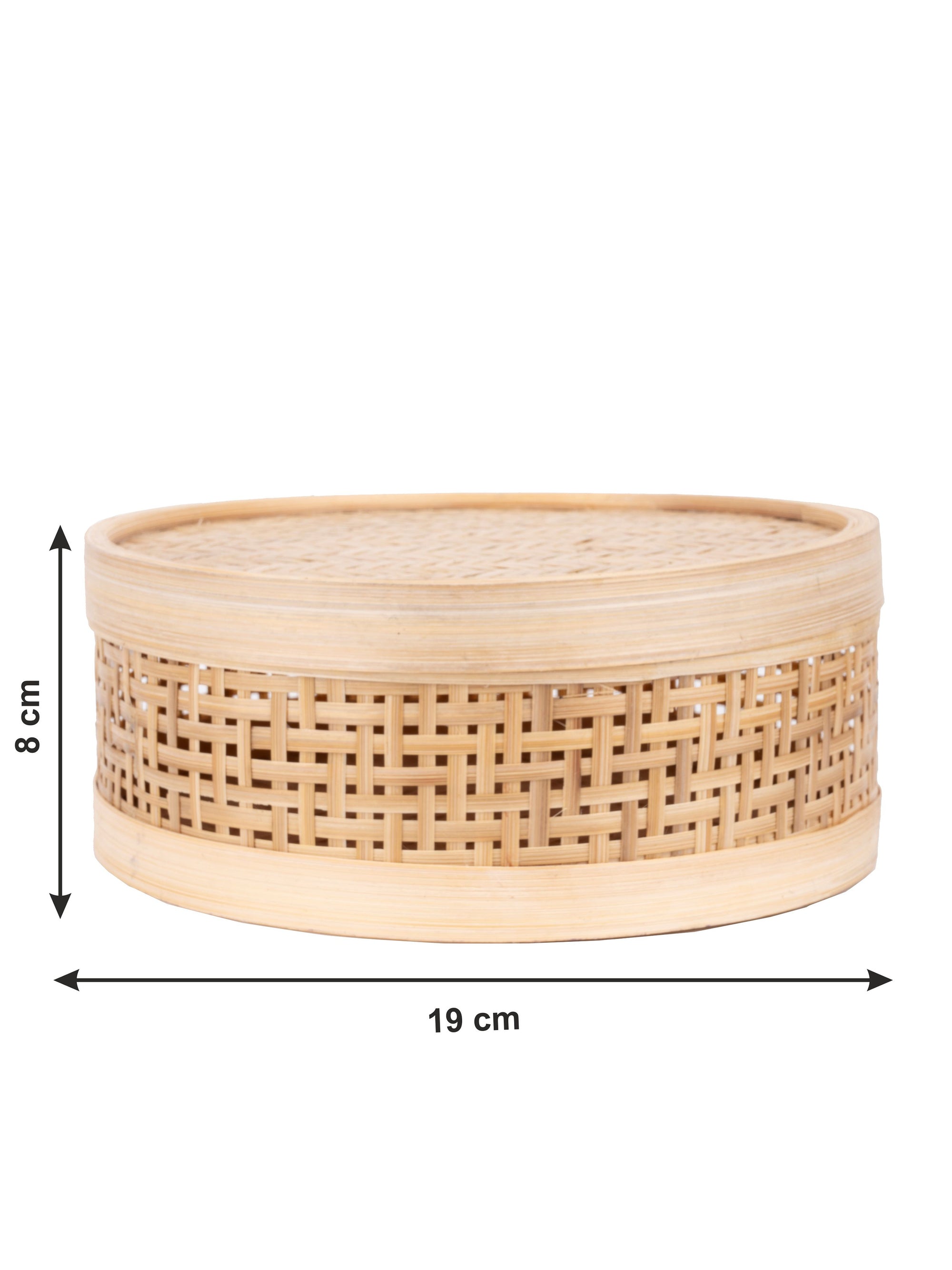 Shantiniketan Art - Bamboo Weave Round Storage Box with Lid - The Heritage Artifacts