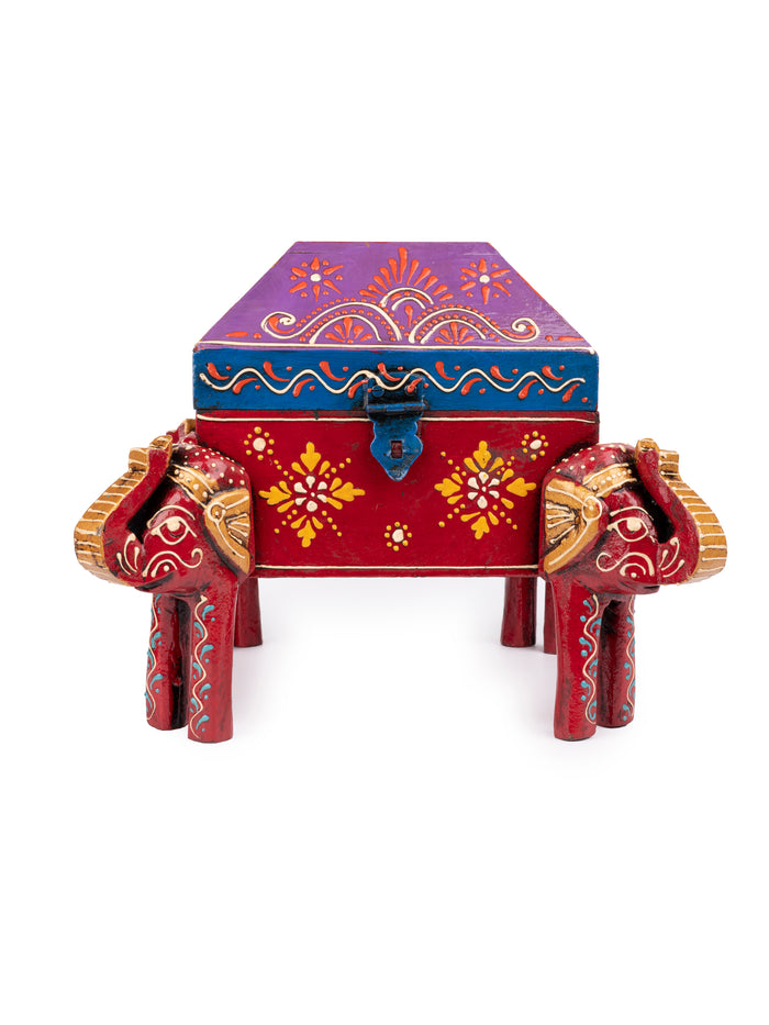 Meenakari Work Four Faced Elephant Box for Multiple Storage Solution - The Heritage Artifacts
