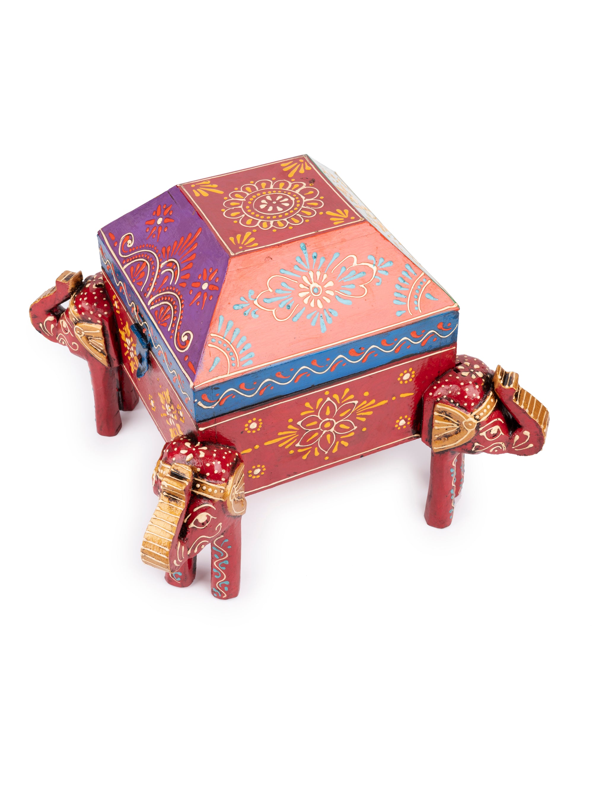 Meenakari Work Four Faced Elephant Box for Multiple Storage Solution - The Heritage Artifacts