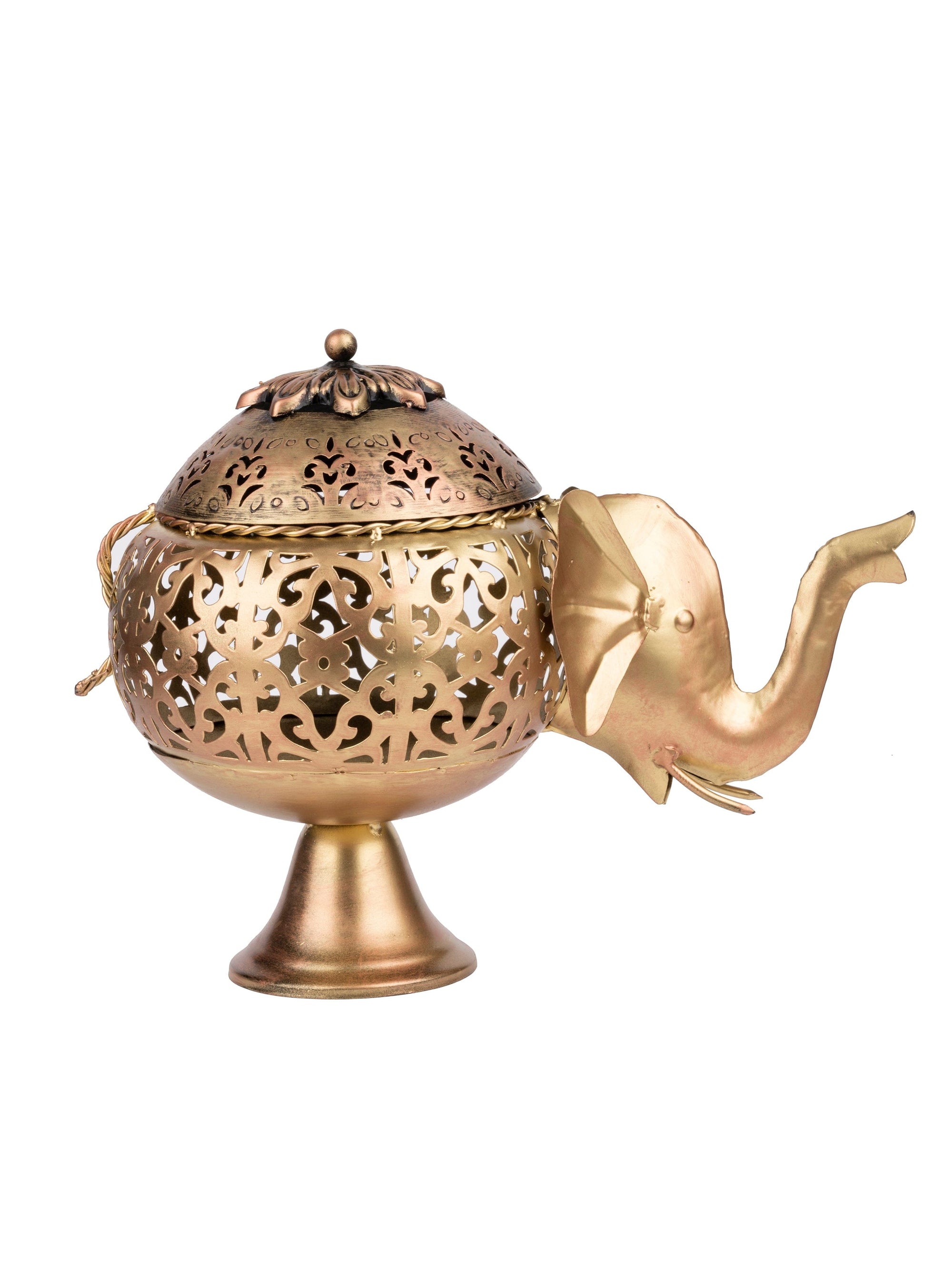 Golden Metal Elephant T light Lamp - 12 inches length - The Heritage Artifacts