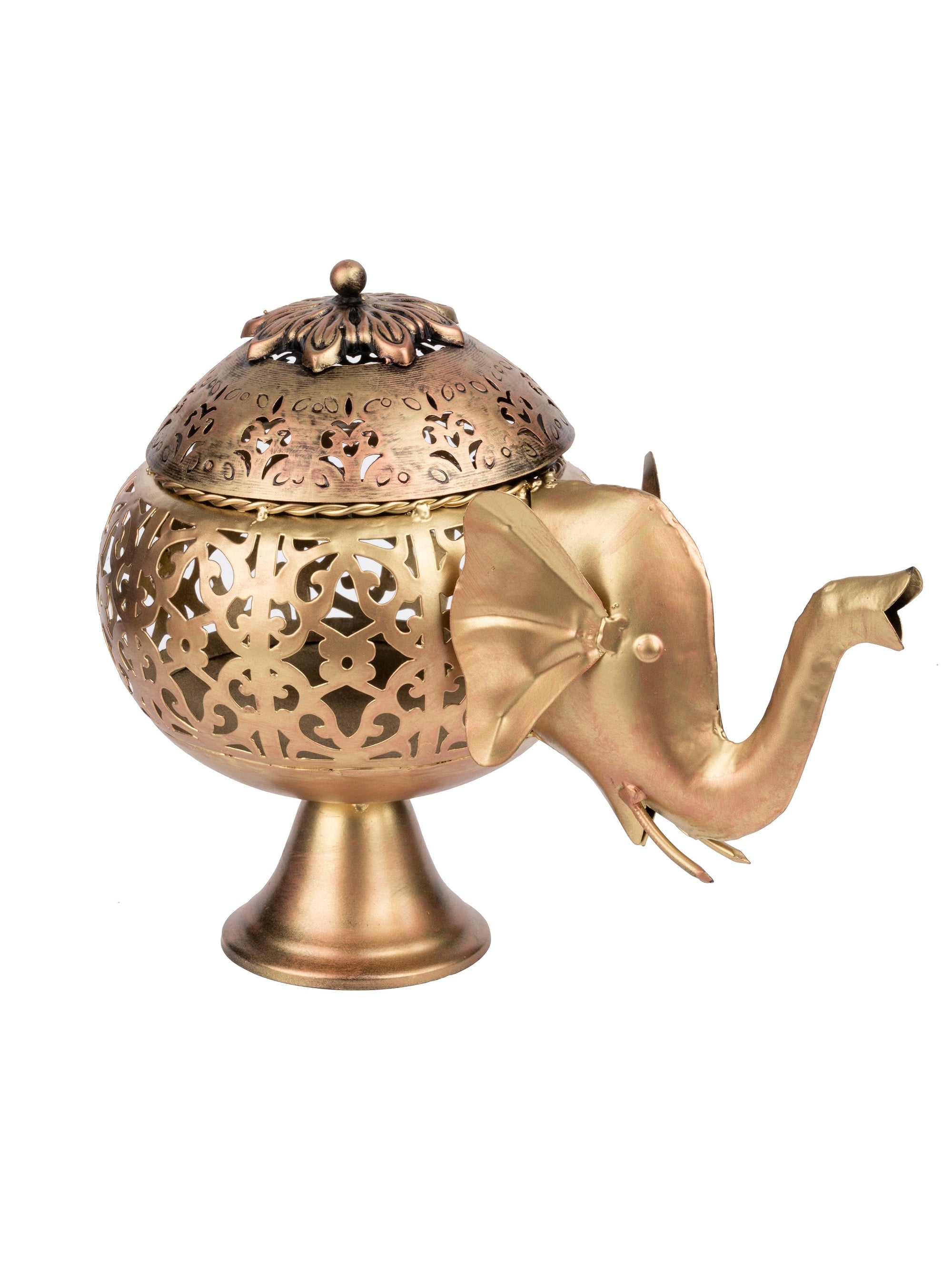 Golden Metal Elephant T light Lamp - 12 inches length - The Heritage Artifacts