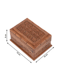 Walnut wood Rectangle Jewellery box with floral motif carving on top - 6x4 inches - The Heritage Artifacts