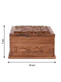 Walnut wood Square Jewellery box with Maple leaves carving on top - 5x5 inches - The Heritage Artifacts