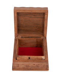 Walnut wood Square Jewellery box with Maple leaves carving on top - 5x5 inches - The Heritage Artifacts
