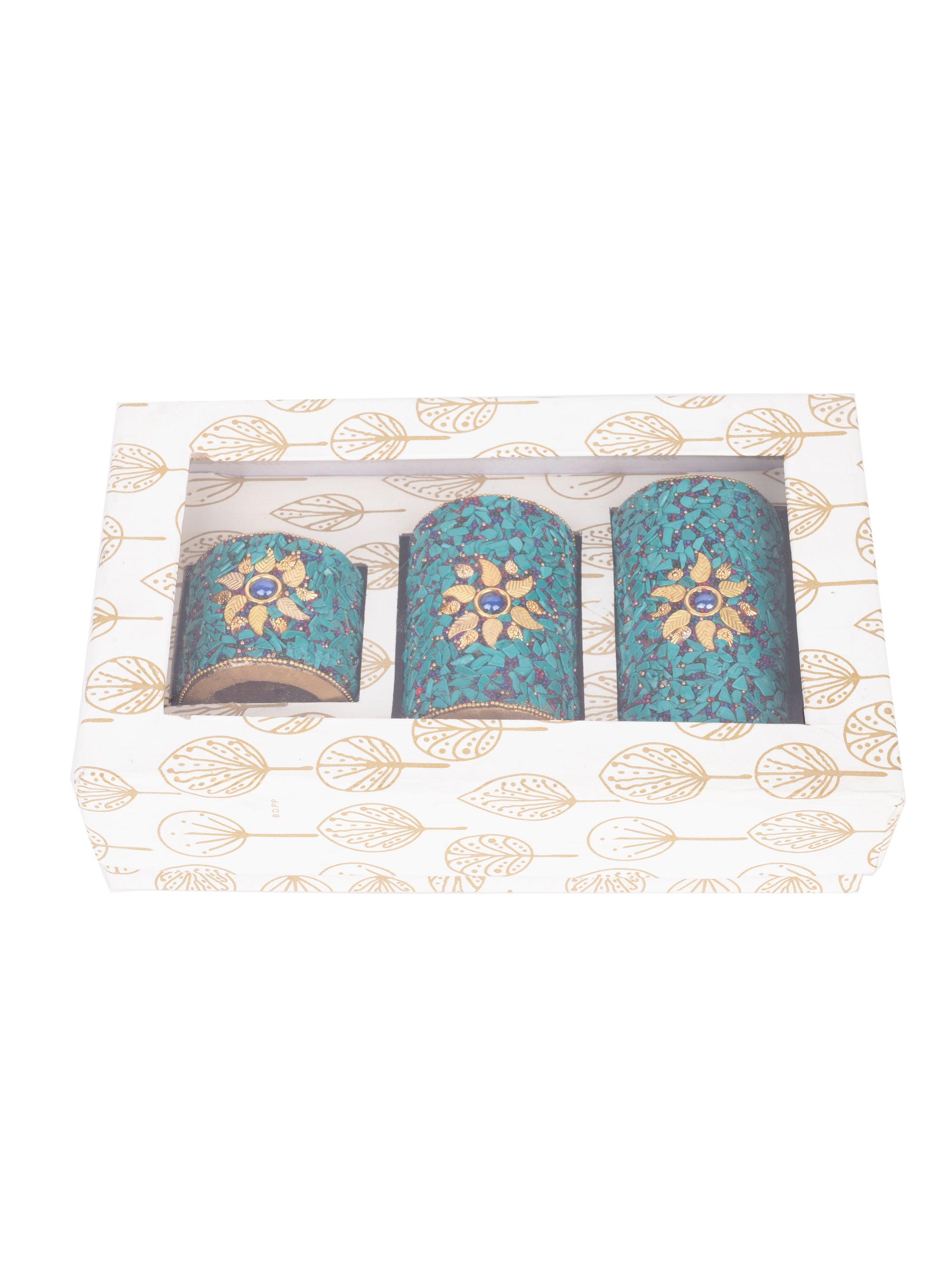 Traditional Meenakari Tea Light Candle Holder Set of 3 pcs - Blue - The Heritage Artifacts