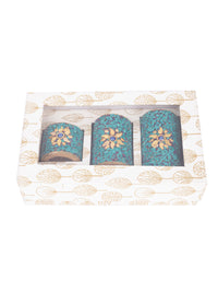 Traditional Meenakari Tea Light Candle Holder Set of 3 pcs - Blue - The Heritage Artifacts