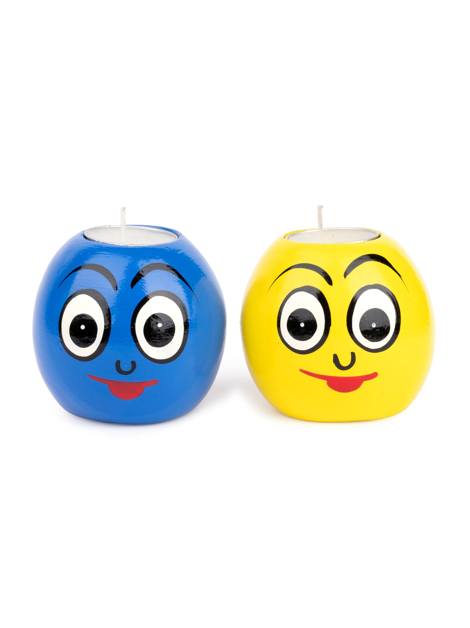 Colorful Smily Candle holder with Tea light Candles, Set of 2 - The Heritage Artifacts