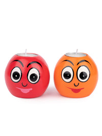 Colorful Smily Candle holder with Tea light Candles, Set of 2 - The Heritage Artifacts
