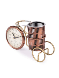 Cycle Design Pen / Pencil Holder with Clock for Desktop Use - The Heritage Artifacts